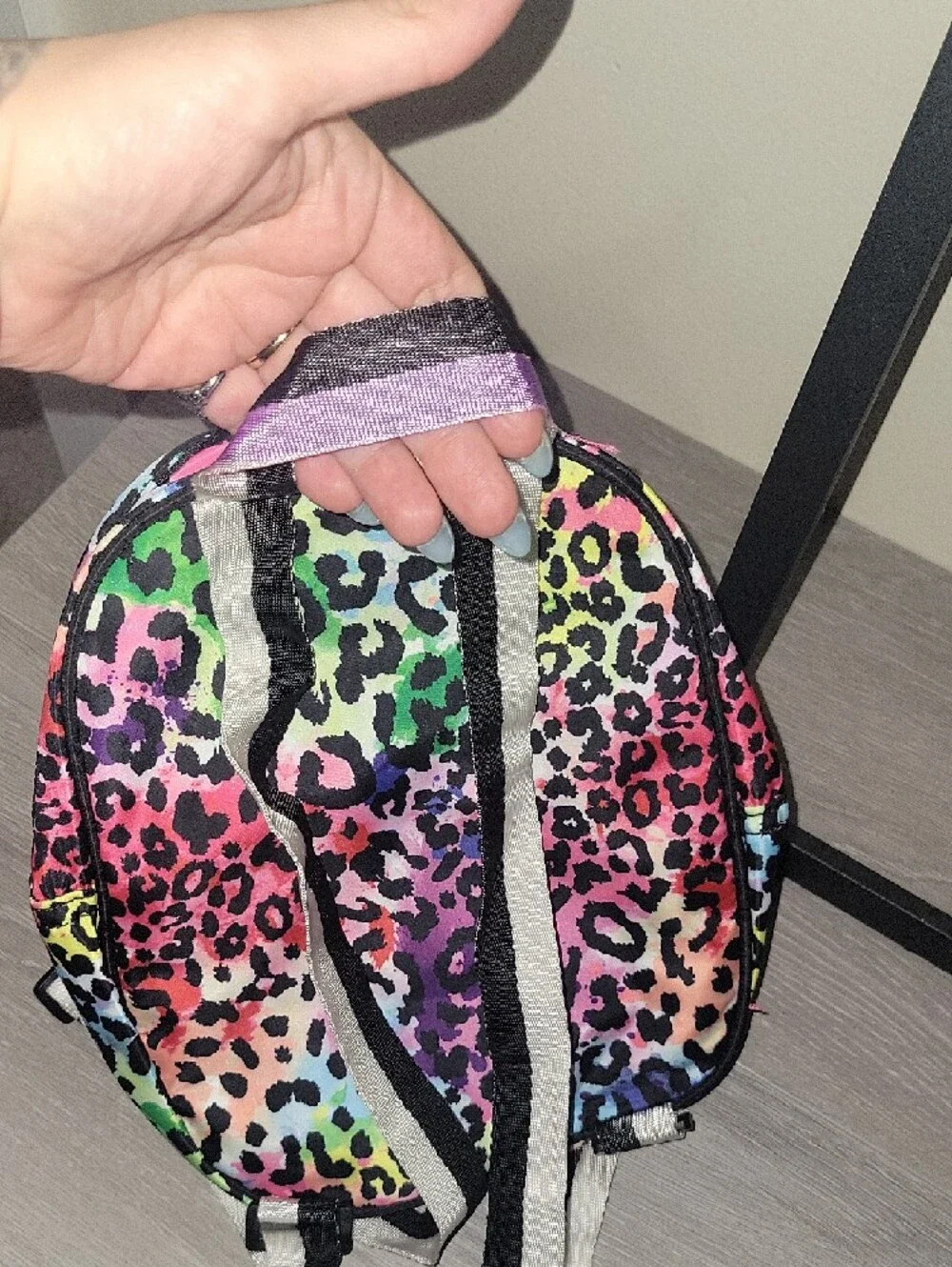 Justice Girls Rainbow Leopard Print Backpack - Pink Blue Green Purple